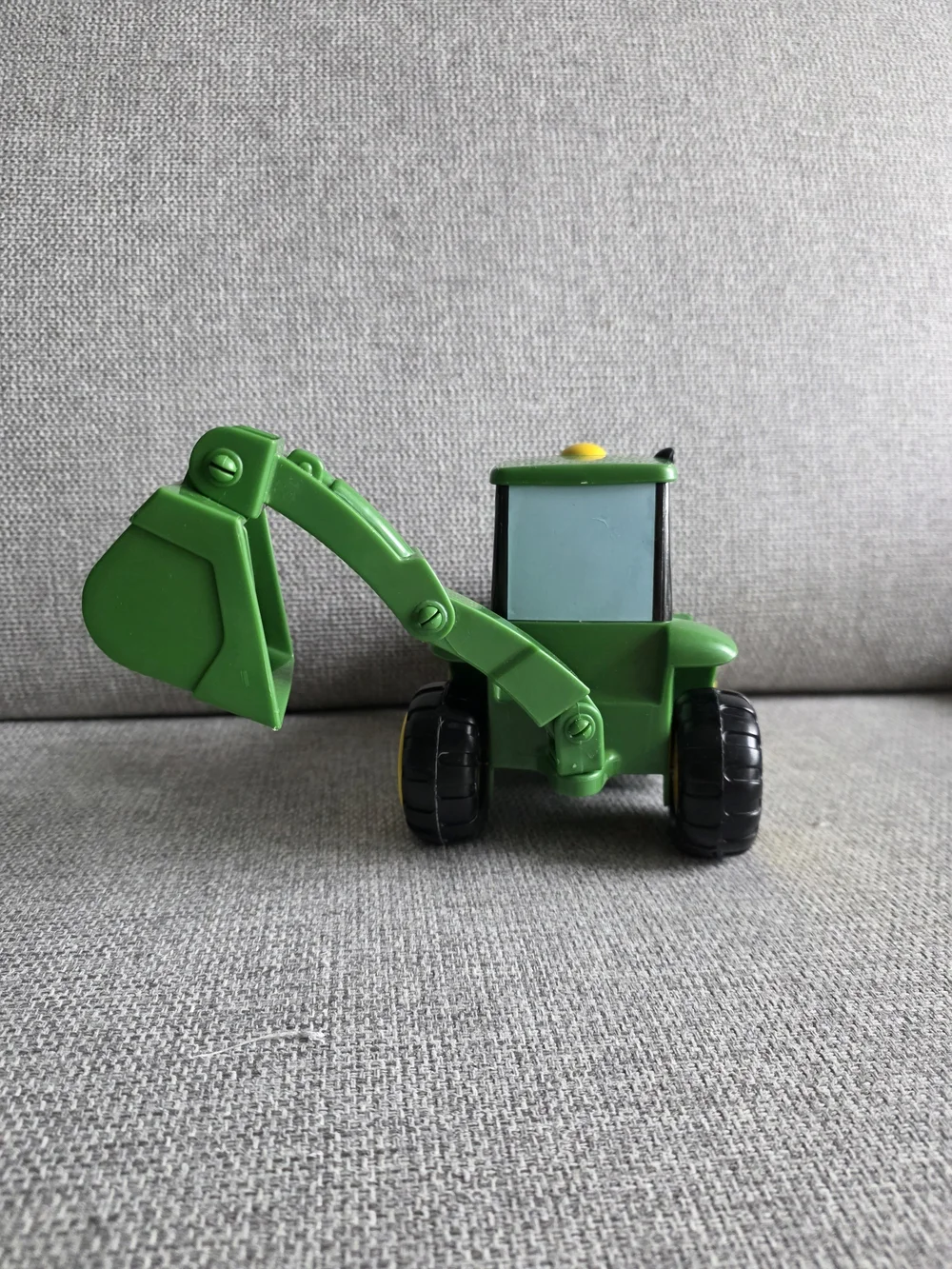 John Deere Green Smiling Excavator Toy with Black Wheels